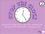 Stop the clock 2. 12 1 2 3 4 5 6 7 8 9 10 11 Drag the five digital times to correct analogue clock then press STOP THE CLOCK record your time. Play Best Time : 88 minutes seconds taken Main Well done...
