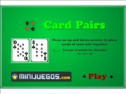 Card pairs. +25 Developer: terbooter.com In game were used: Tweener Framework and card pictures from openclipart.org Return 0 Play Again player Submit Score Press on up down arrows to place cards of same suit together. You get 18 points for this pair.10 + 8 = Restart Help About Points cards: J - 11 Q 12 K 13 A 14 More Card Games...
