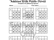 Addition grid puzzle. Addition Grids Puzzle (TU+U) Name _____________________ Complete the following squares. Time taken____________ Print Change 888...
