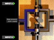 Fluid computer. skip intro thepattern onthestone w. daniel hillis interactive book illustration An OR block built with hydraulic valves click to start Or builtwith for a cut-away view This spring keeps the valve shut unlessopened by input pressure. High pressurewater supply OUTPUT Click Input Buttons animate BLOCK. INPUT A B RESET End info here....
